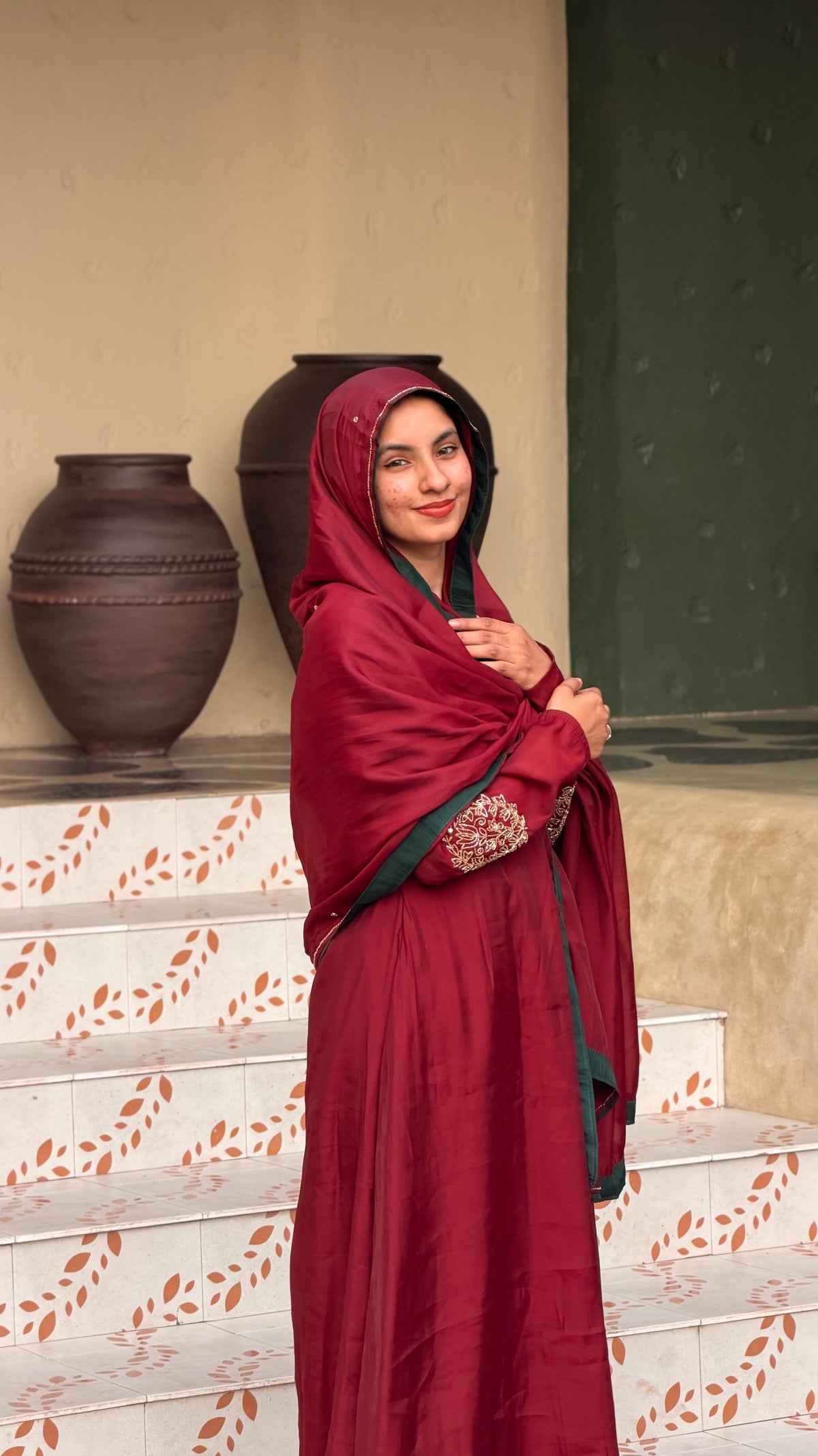 MAroon Mulchanderi Anarkali