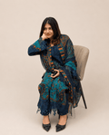 Blue Pakistani lawn with chiffon dupatta