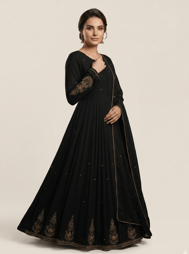 Black Mulchanderi Anarkali