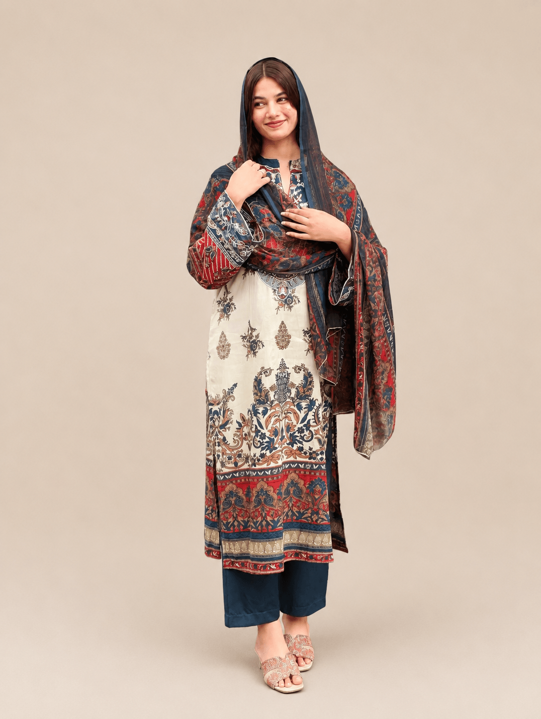 Blue pakistani with chiffon dupatta