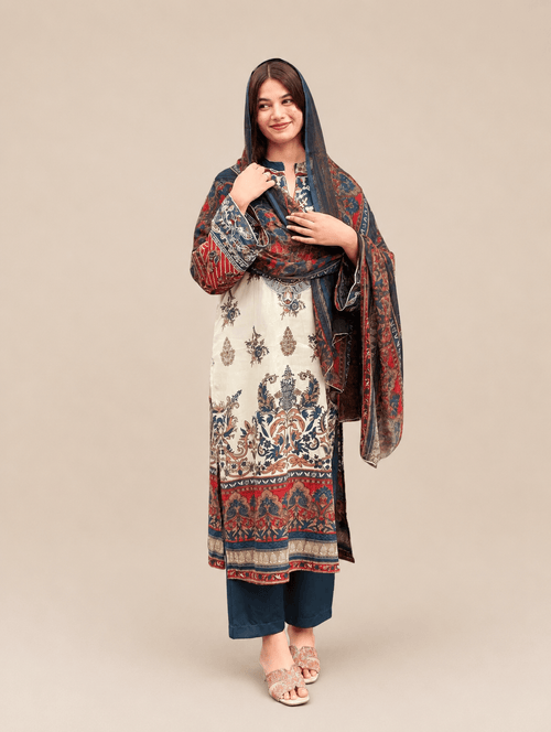 Blue pakistani with chiffon dupatta