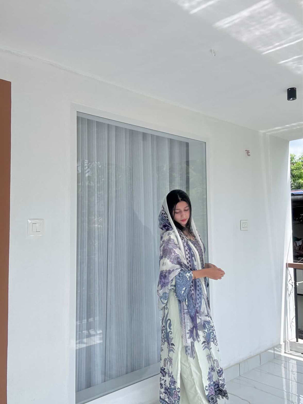 Pakistani suit with chiffon dupatta.