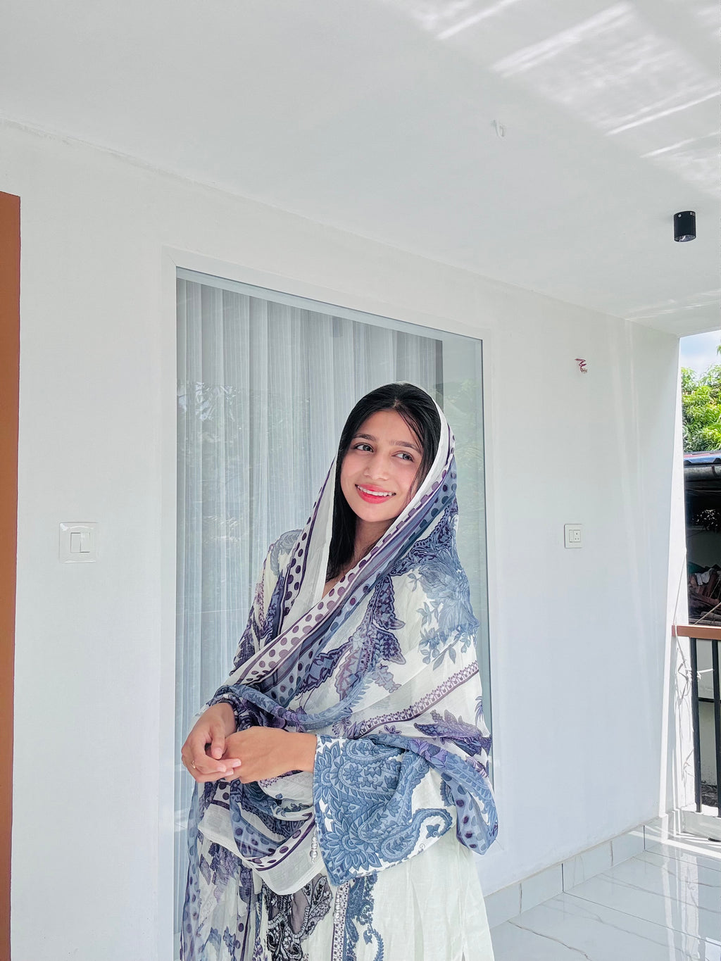 Pakistani suit with chiffon dupatta.