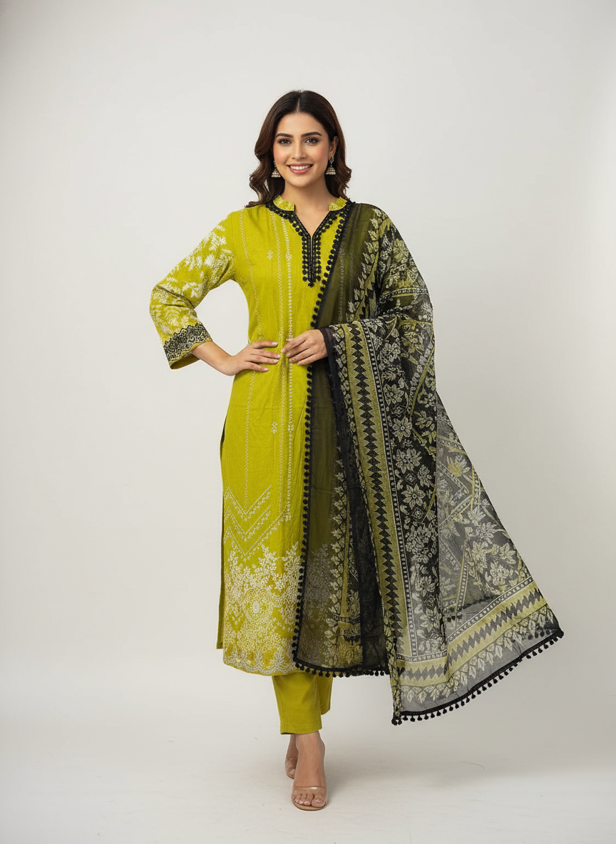 Green Pakistani with Chiffon Dupatta