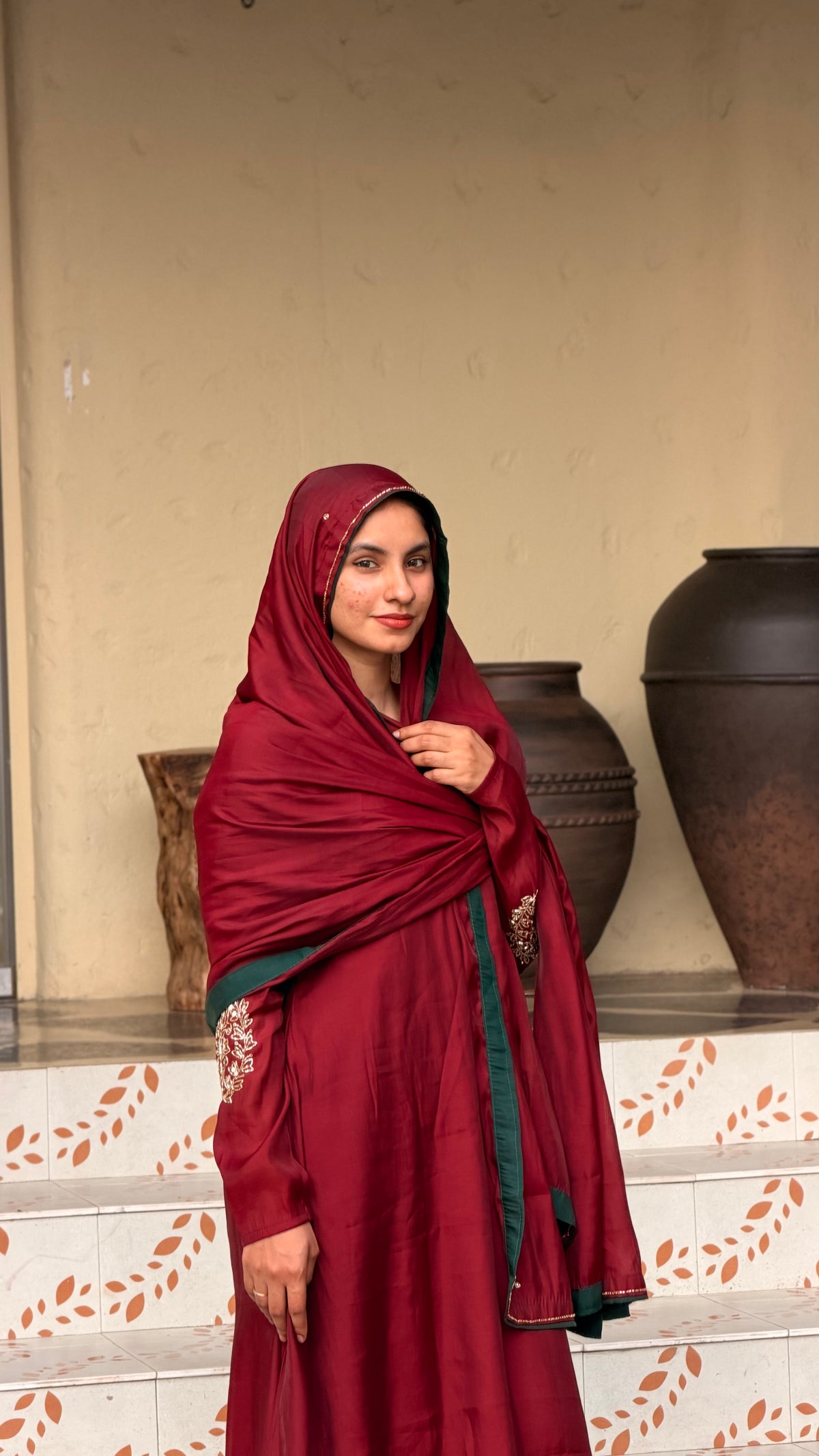MAroon Mulchanderi Anarkali
