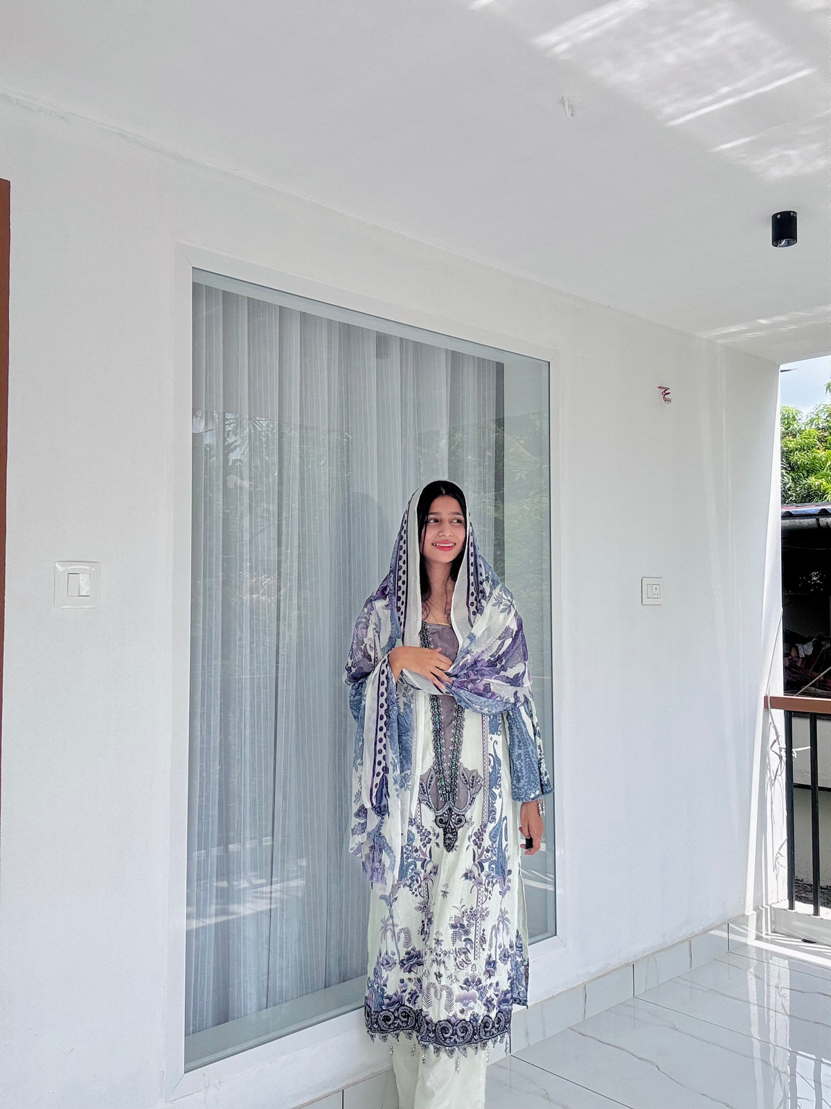 Pakistani suit with chiffon dupatta.