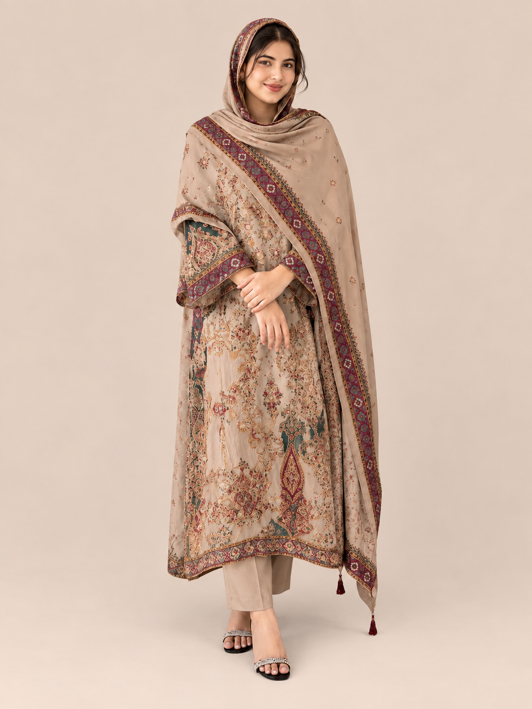 Beige muslin suit