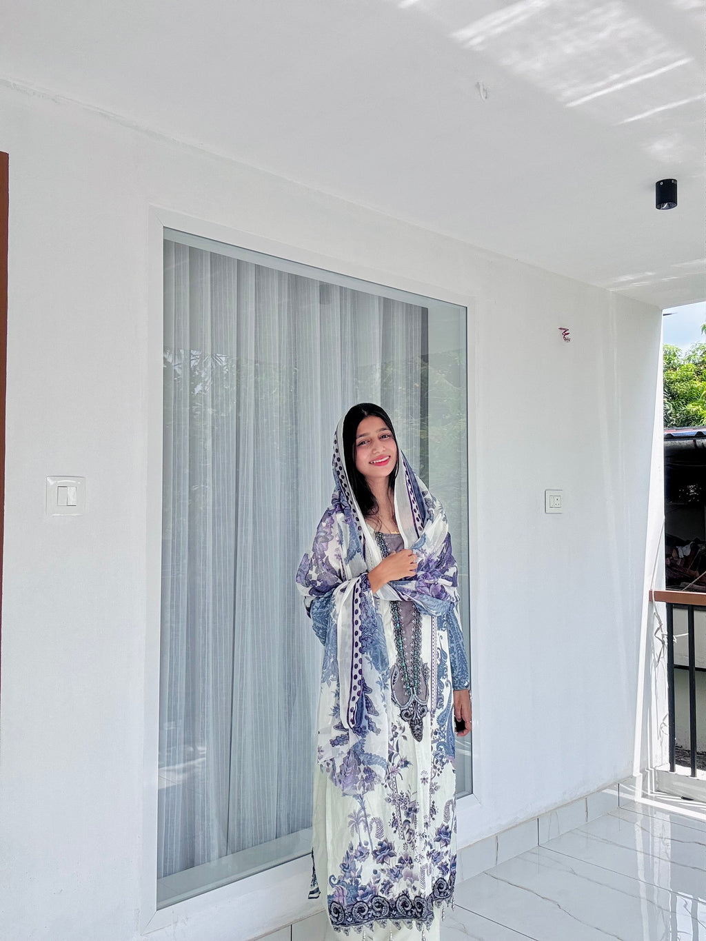 Pakistani suit with chiffon dupatta.