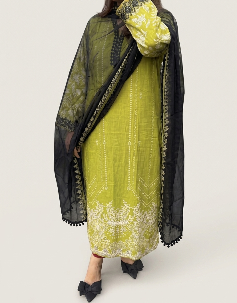 Green Pakistani with Chiffon Dupatta