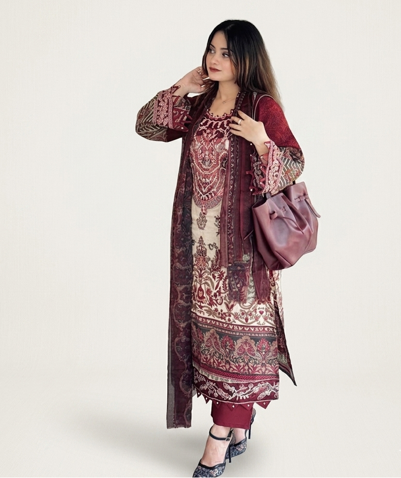 Maroon Pakistani with Chiffon Dupatta