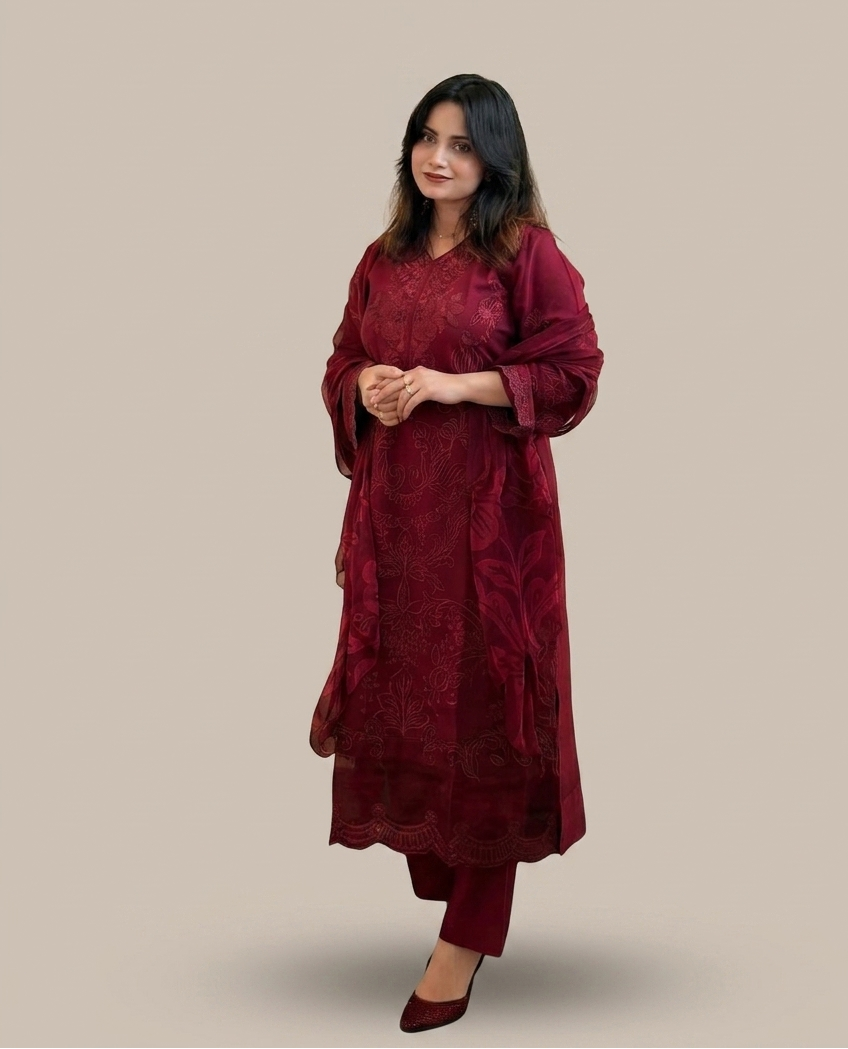 Rayon with Chiffon Dupatta