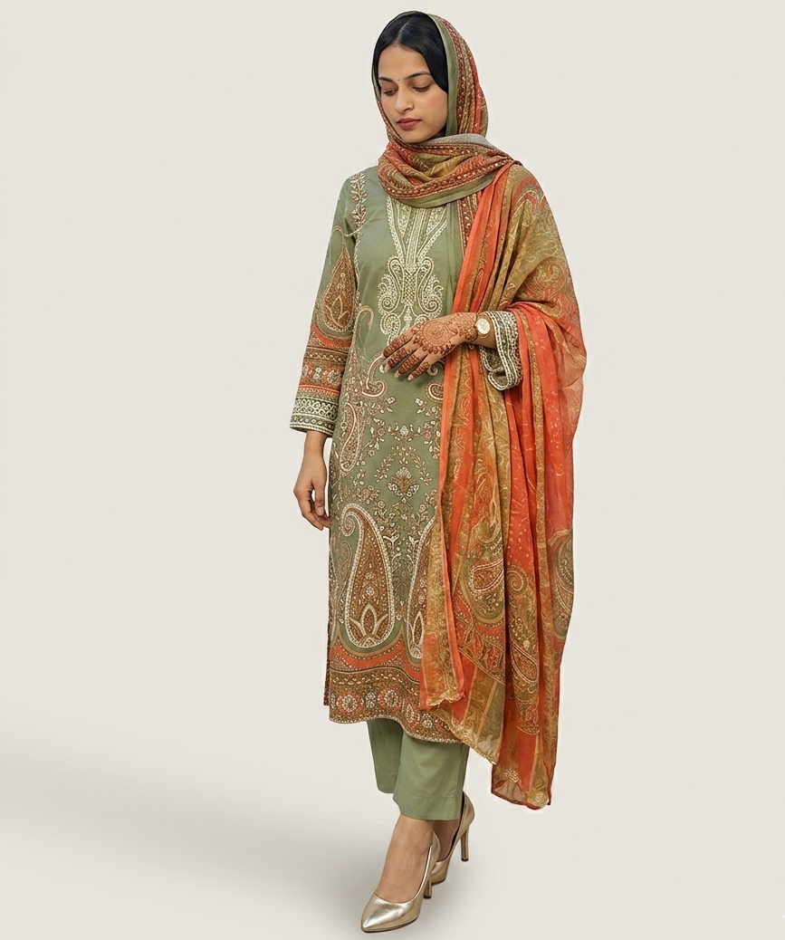 Pakistani Cotton with Chiffon Dupatta