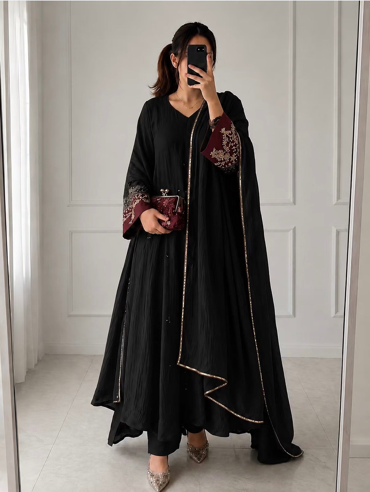 Black Mulchanderi Anarkali