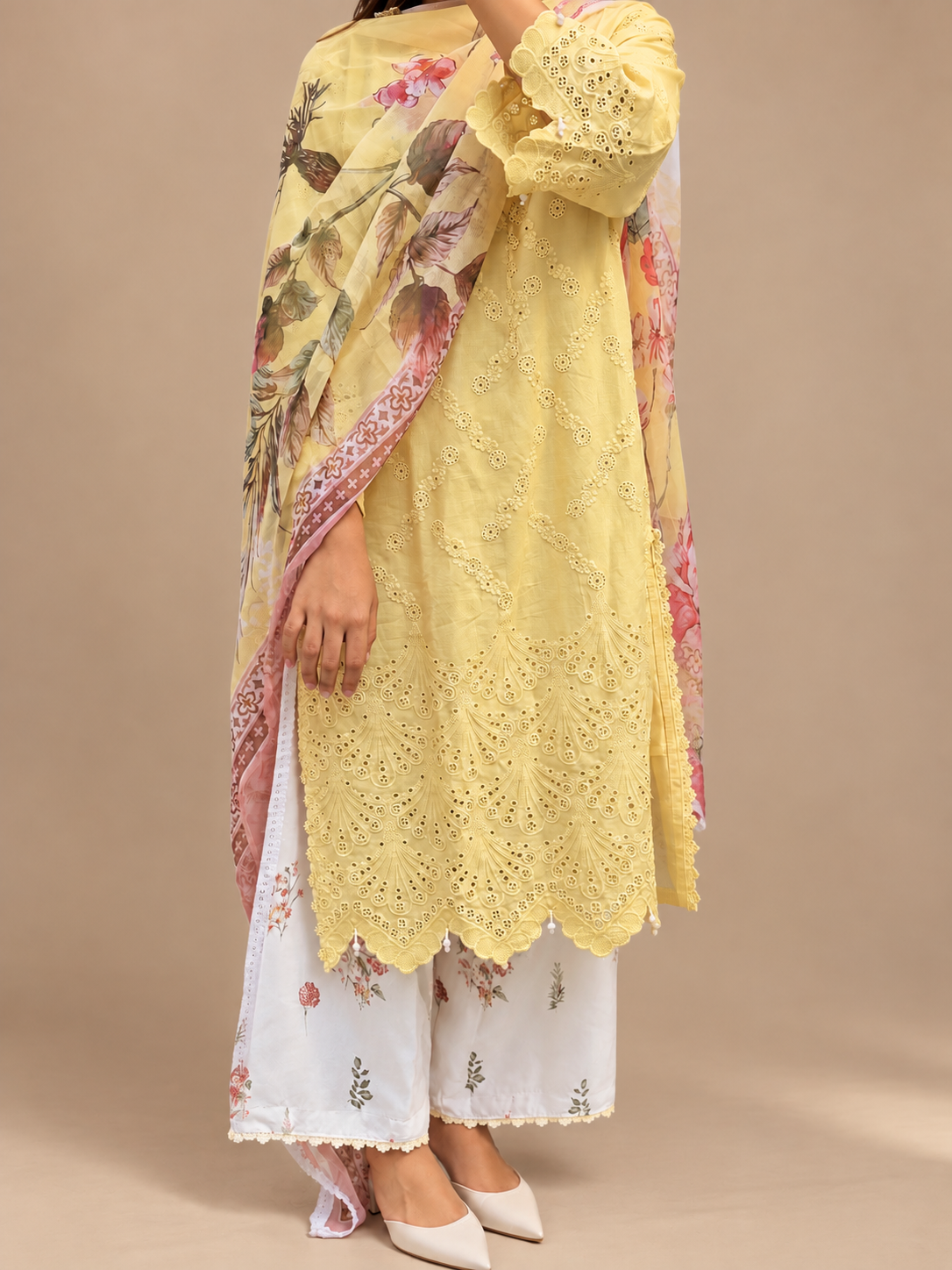 Cotton suit with Chiffon dupatta