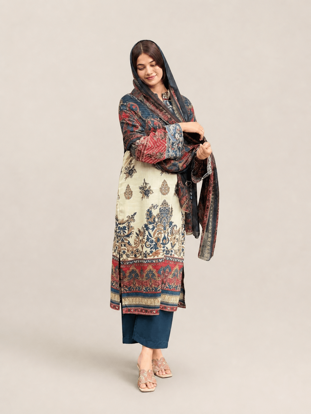 Blue pakistani with chiffon dupatta