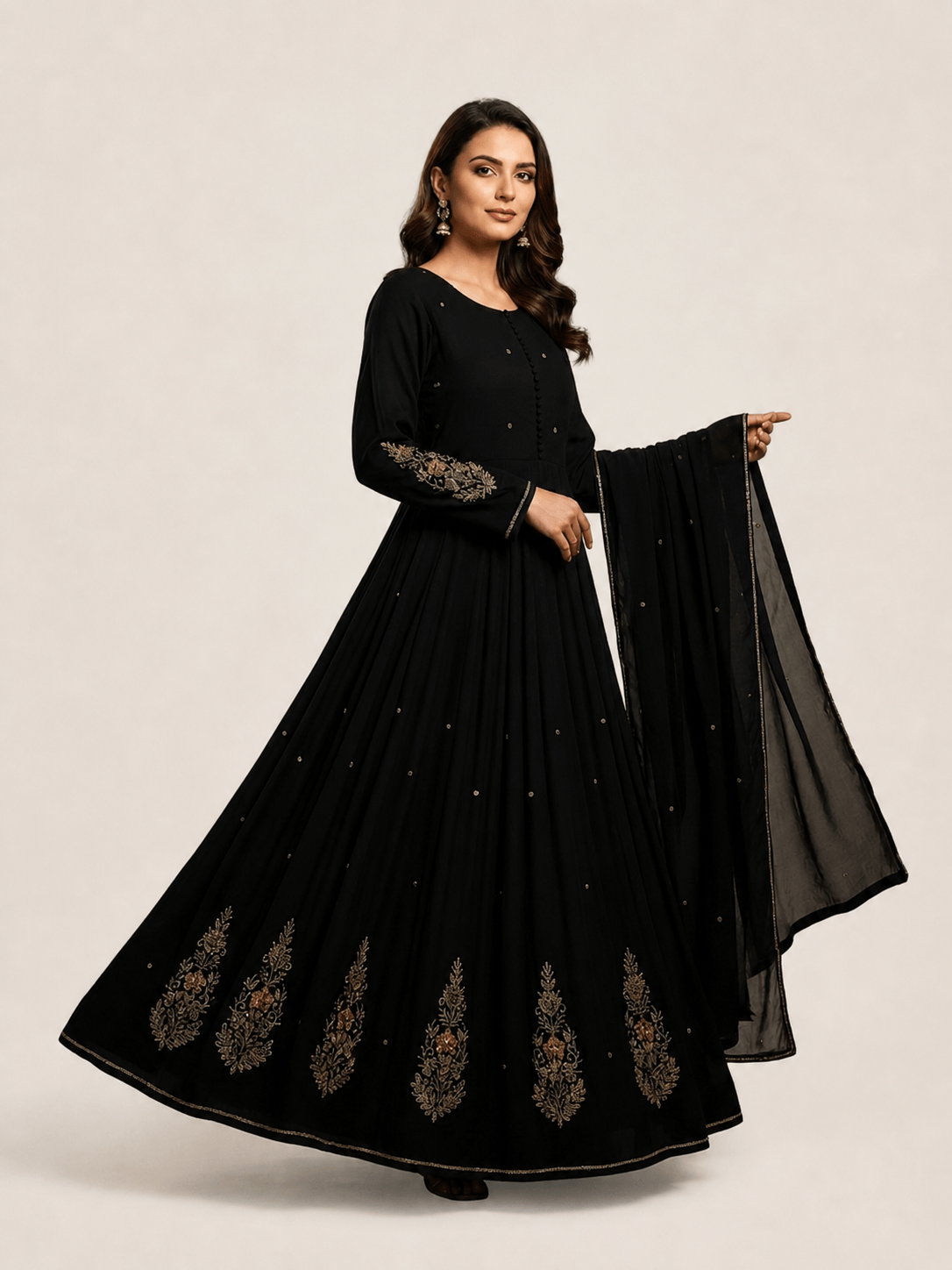 Black Mulchanderi Anarkali