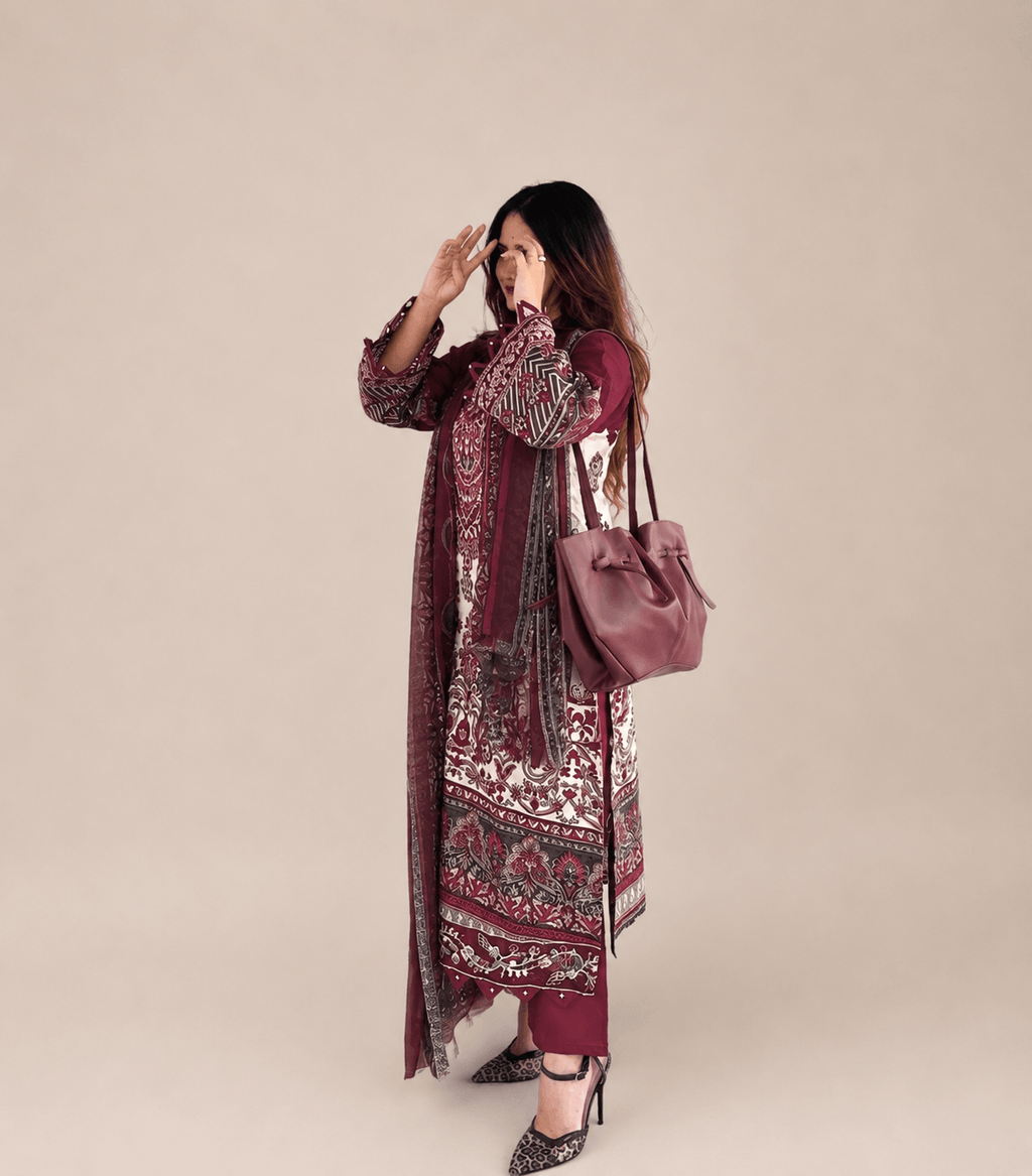Maroon Pakistani with Chiffon Dupatta