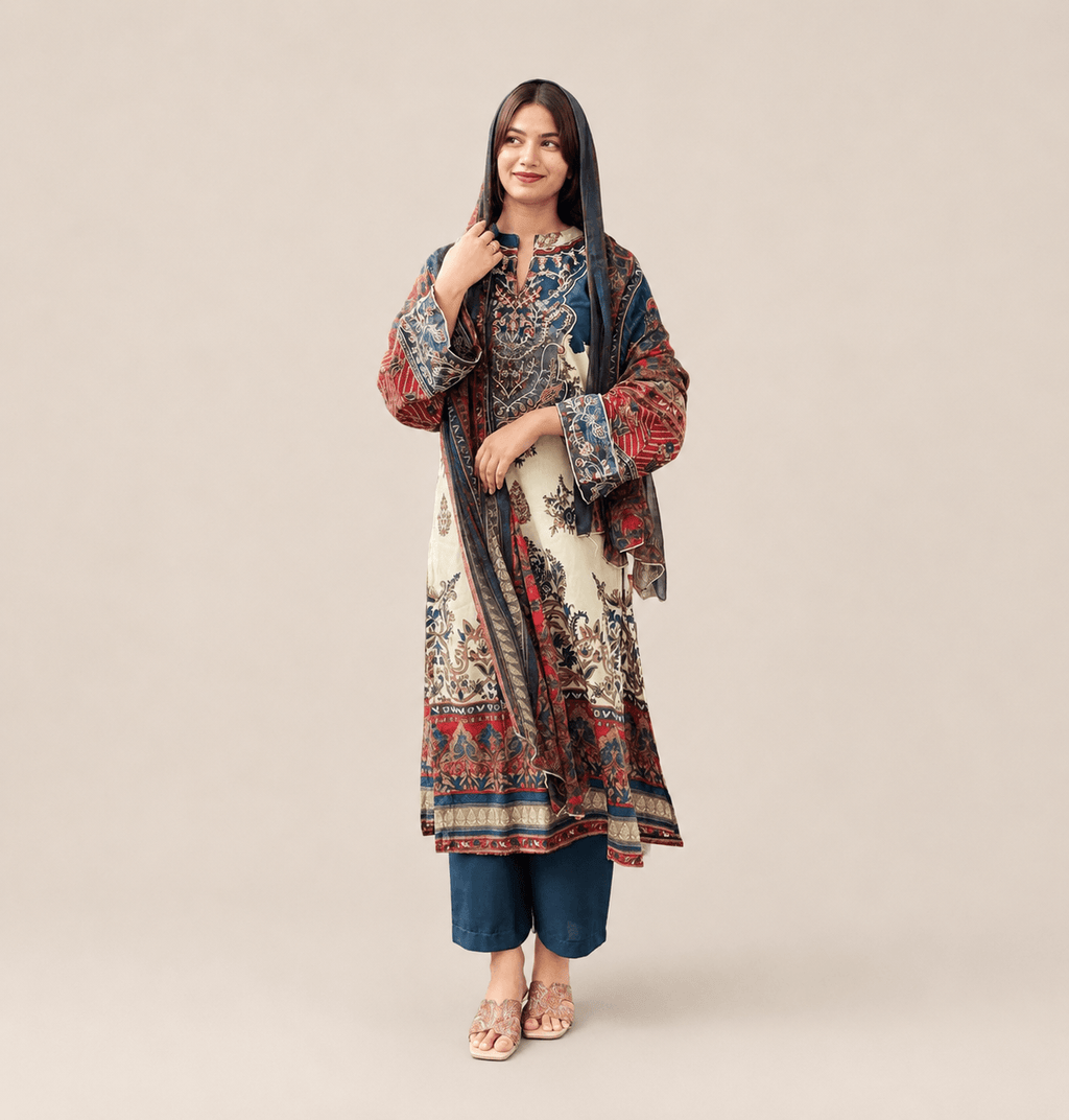 Blue pakistani with chiffon dupatta