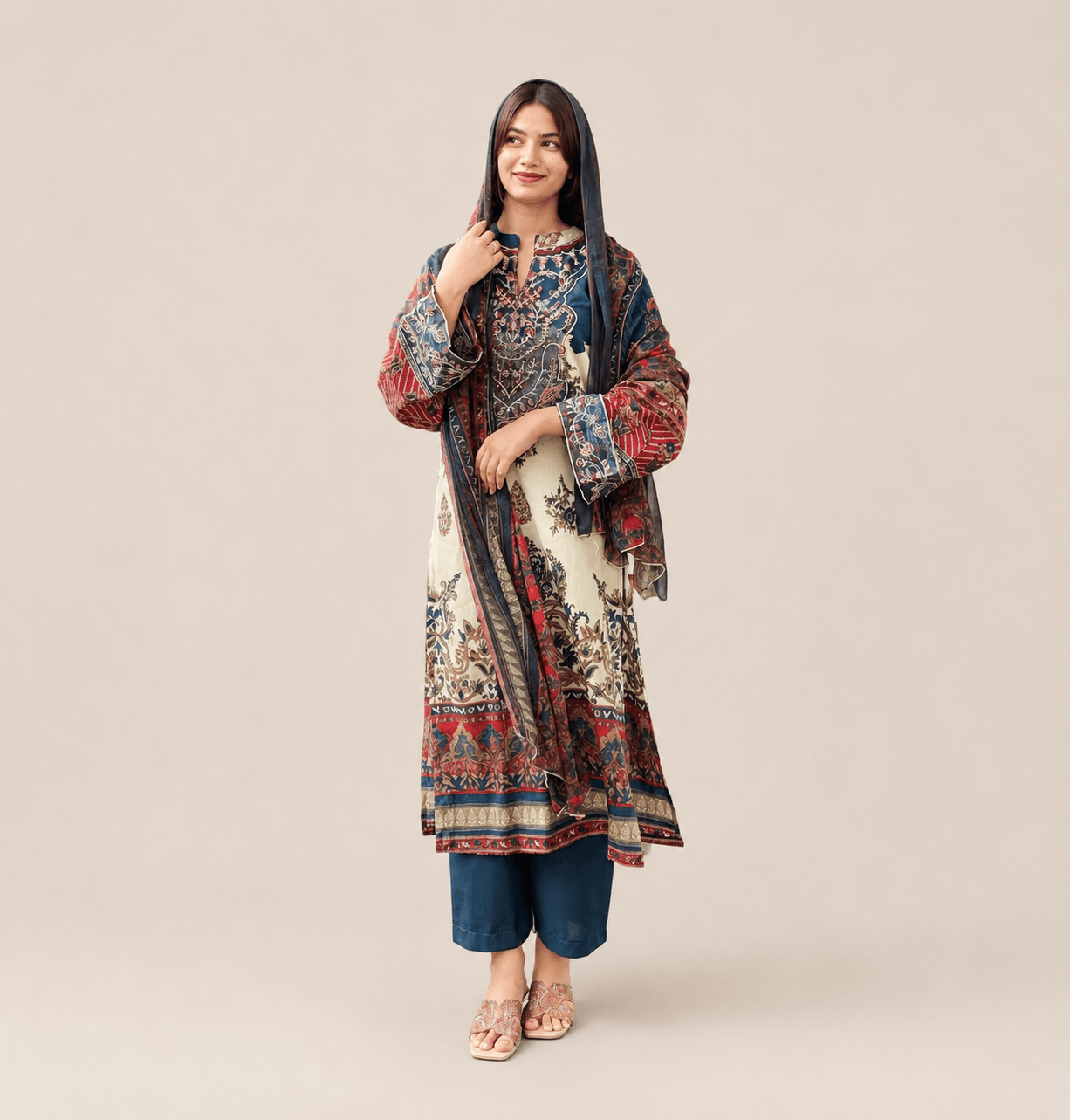 Blue pakistani with chiffon dupatta